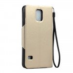 Wholesale Samsung Galaxy S5 SM-G900 Slim Flip Leather Wallet TPU Case with Strap and Stand (Gold)